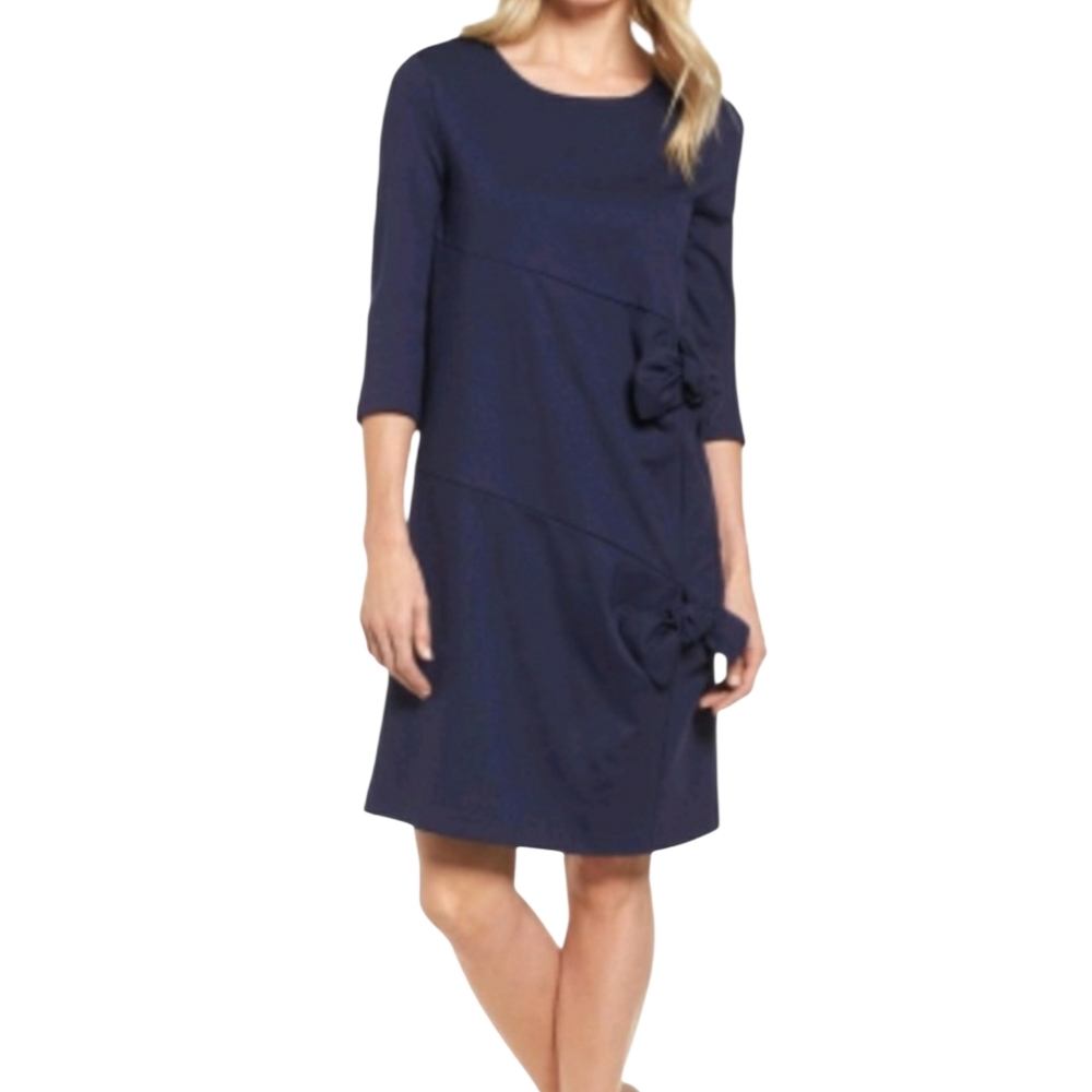 Halogen Dark Blue Faux Wrap Ponte Knit Shift Dress Size Small